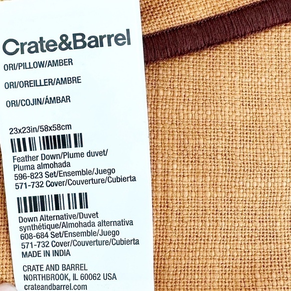 2 - Crate & Barrel Amber Merrow Stitch Cotton Pillow Cover 23 x 23 - Picture 2 of 3